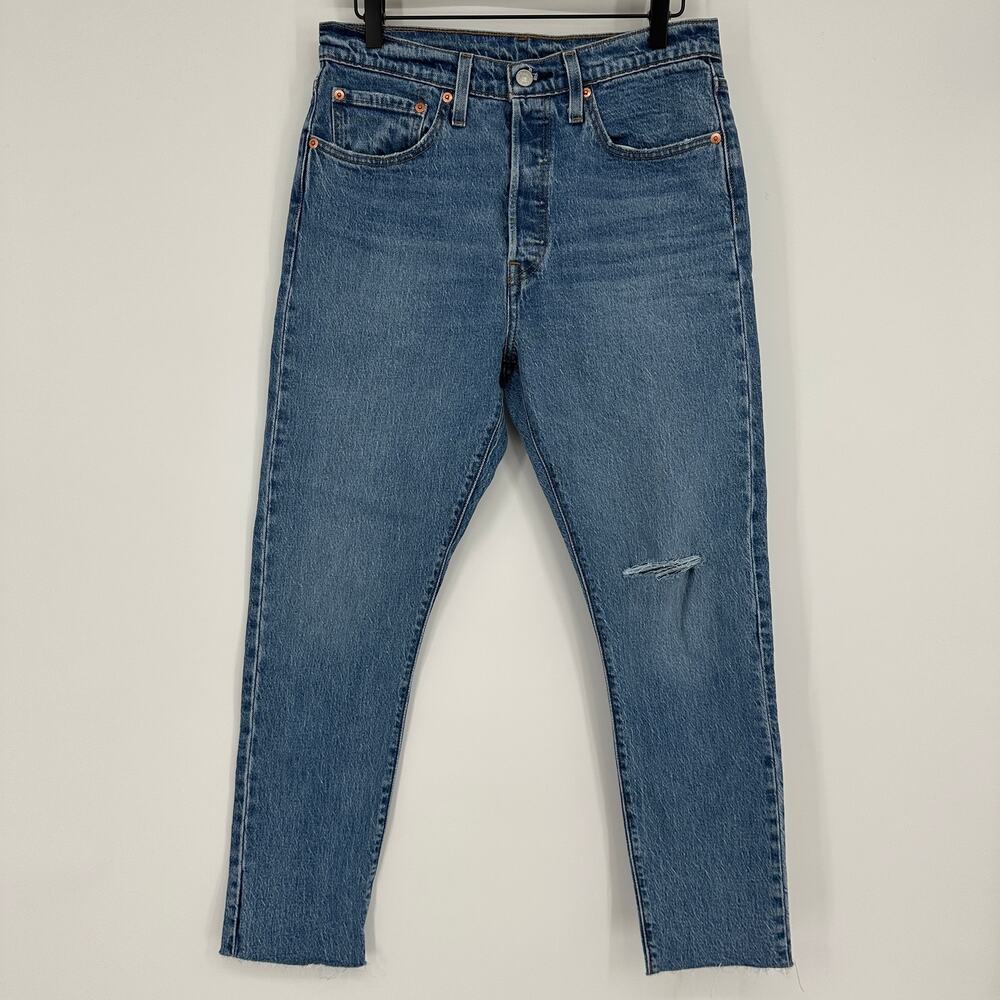 Levi's 501 High Rise Raw Hem Button Fly Distressed Womens Jeans 30x28